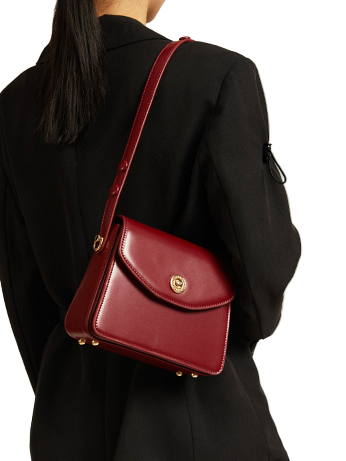 Structured Rectangular Bag with Top Handle and Gold-Tone Turn-Lock Closure