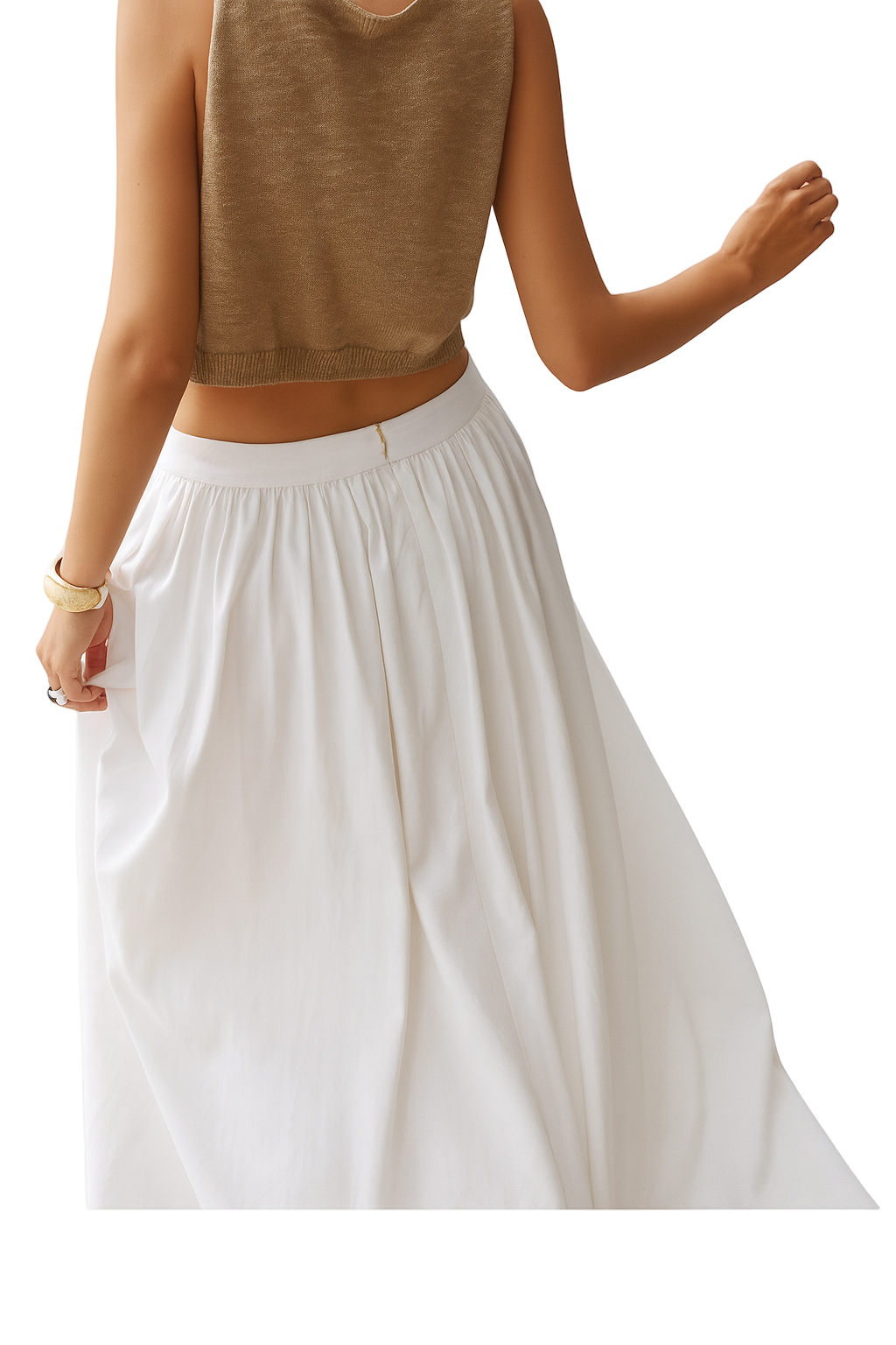 High-Waist Pleated Linen-Blend Maxi Skirt