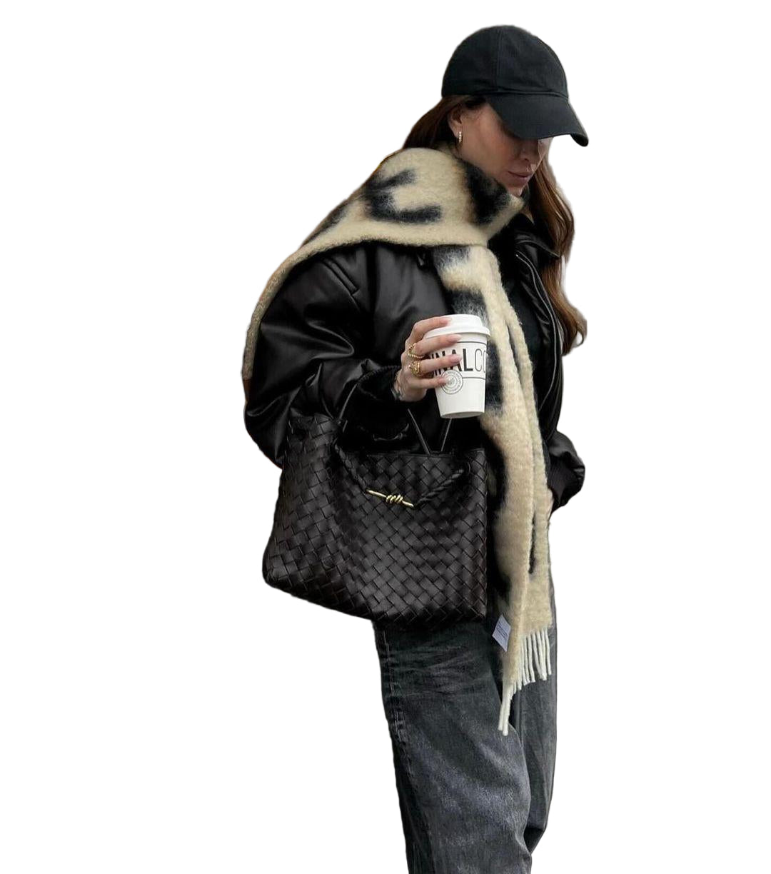 Handwoven Rectangular Bag with Gold-Tone Hardware and Crossbody Strap