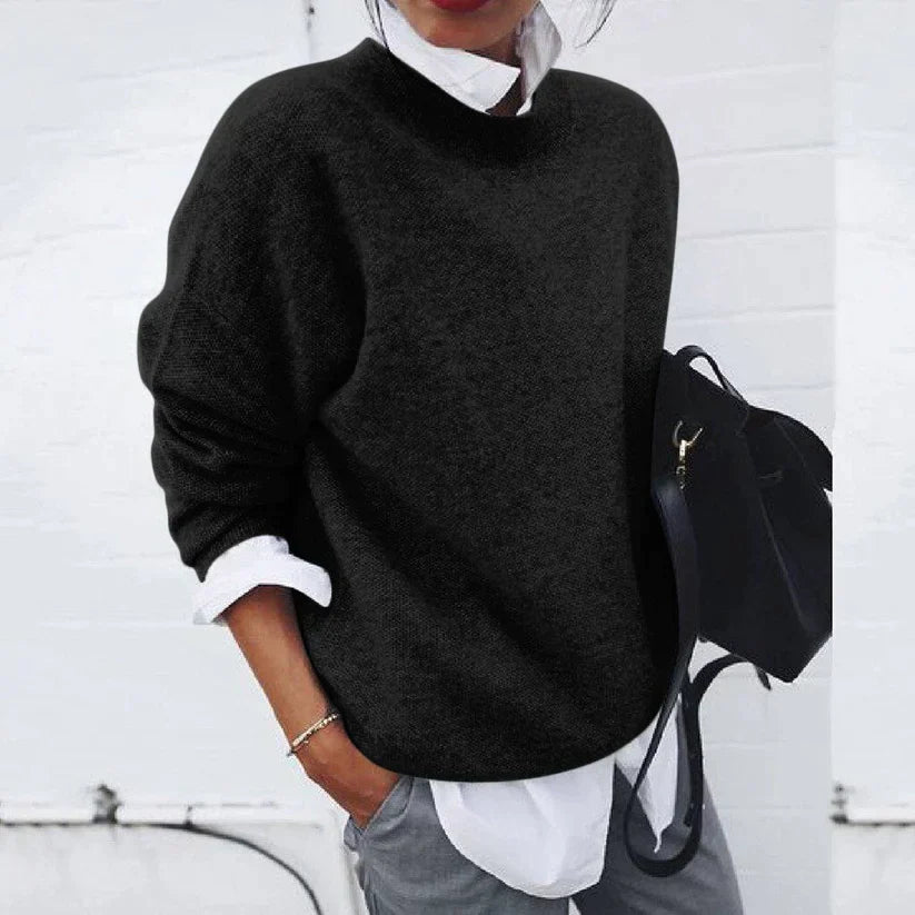 Crew-Neck Jumper with Ribbed Edges and Relaxed Fit