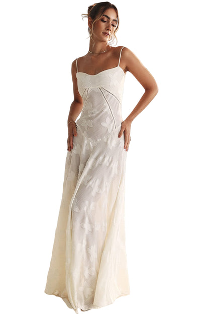 Floral Mesh Spaghetti Strap Maxi Dress with Nude Lining