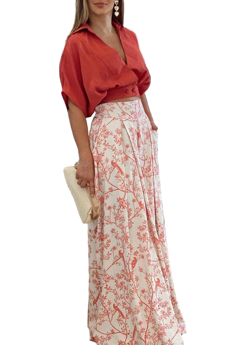 Puff-Sleeve Crop Top and Wide-Leg Palazzo Pants Set with Crossover Front