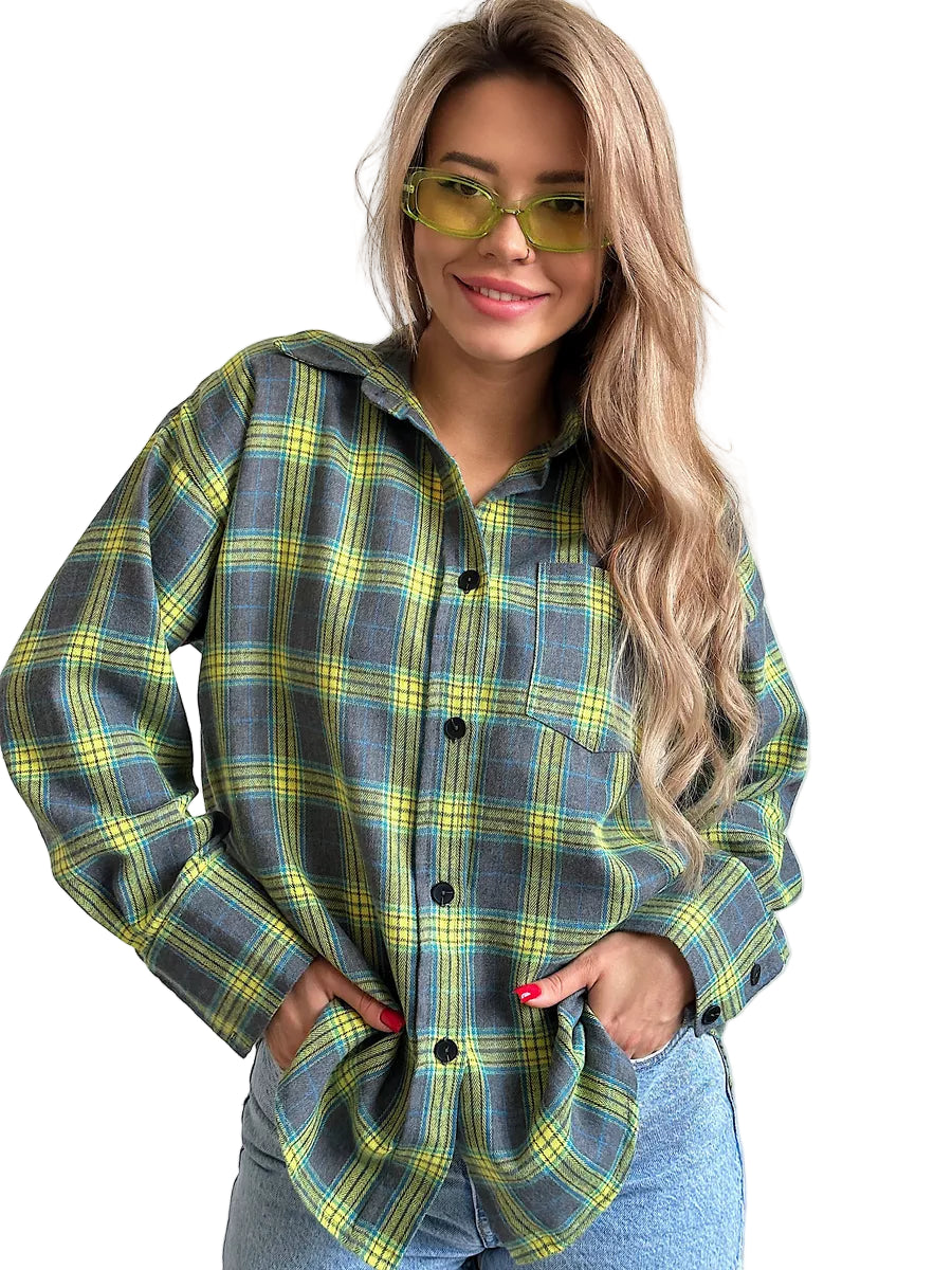 Plaid Flannel Button-Down Shirt with Chest Pocket