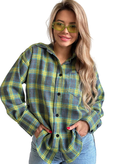 Plaid Flannel Button-Down Shirt with Chest Pocket