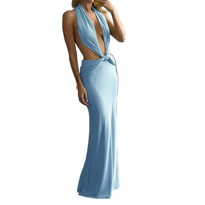 Halter Neck Dress with Knotted Front and Adjustable Open Back