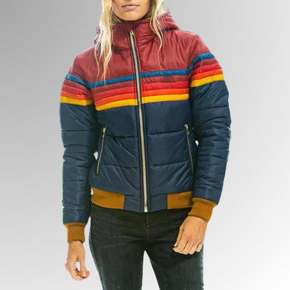 Multi-Stripe Waterproof Hooded Puffer Jacket