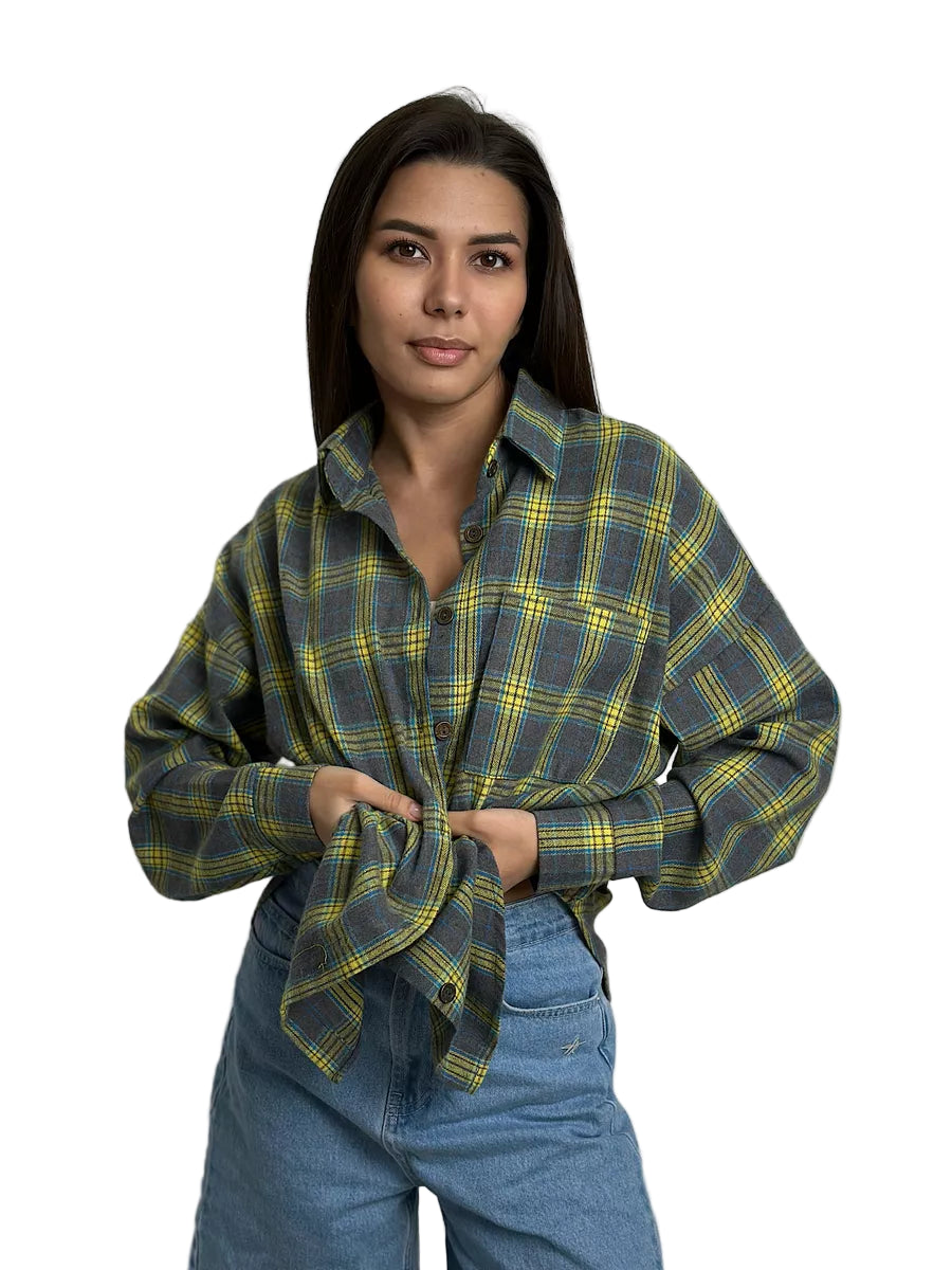 Plaid Flannel Button-Down Shirt with Chest Pocket
