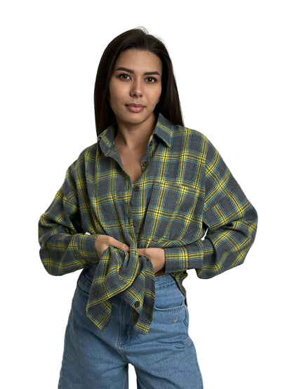 Plaid Flannel Button-Down Shirt with Chest Pocket