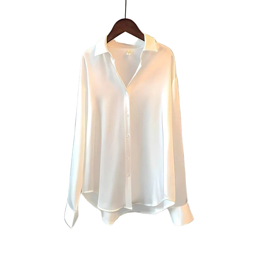 Silk Blouse with Button-Down Front and Wide Cuffs