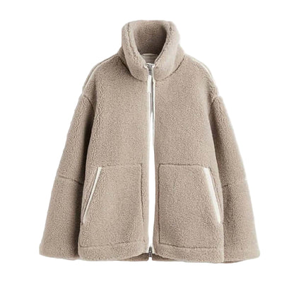 Jacket with High Collar and Front Zipper