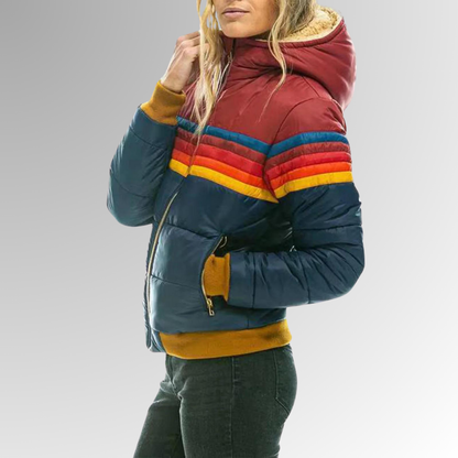 Multi-Stripe Waterproof Hooded Puffer Jacket