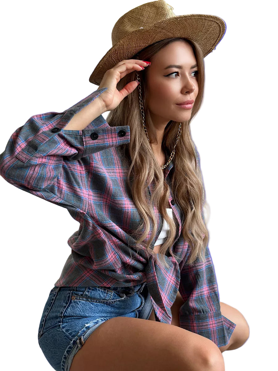 Plaid Flannel Button-Down Shirt with Chest Pocket