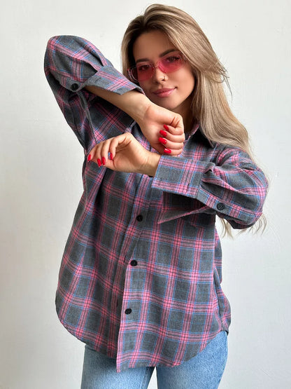 Plaid Flannel Button-Down Shirt with Chest Pocket