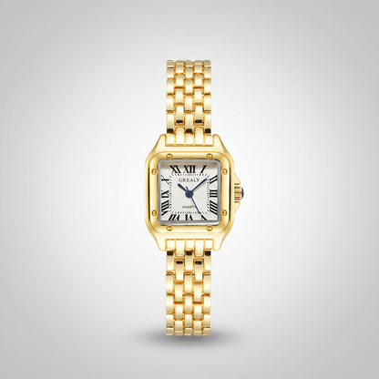 Rectangular Dial Watch with Link Strap
