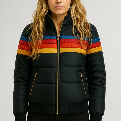 Multi-Stripe Waterproof Hooded Puffer Jacket