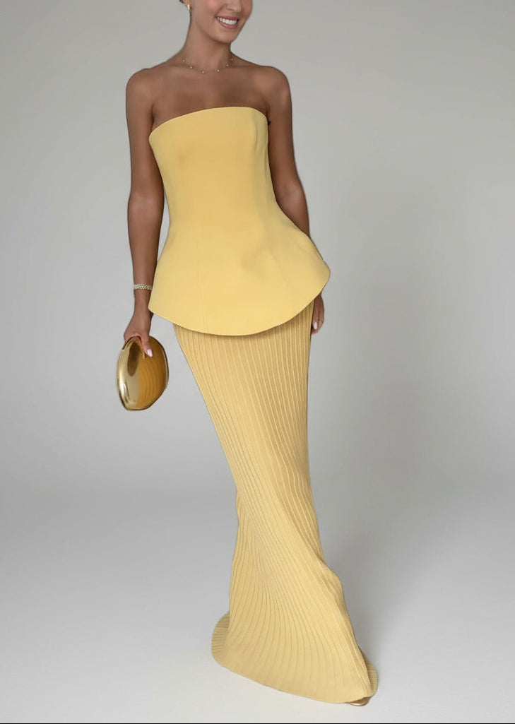 Pleated Strapless Formal Dress