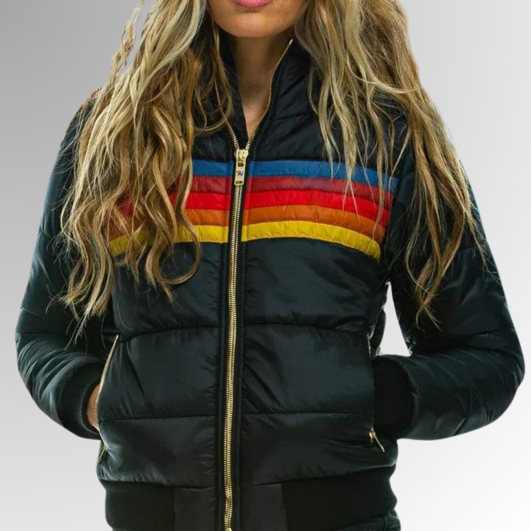 Multi-Stripe Waterproof Hooded Puffer Jacket