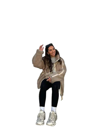 Jacket with High Collar and Front Zipper