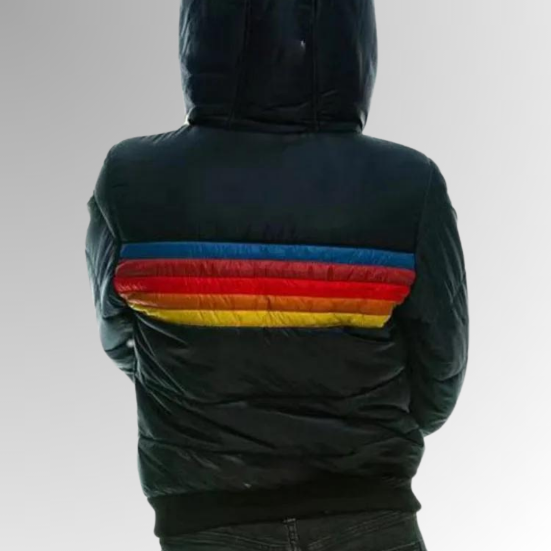 Multi-Stripe Waterproof Hooded Puffer Jacket