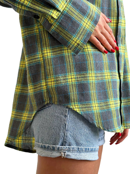 Plaid Flannel Button-Down Shirt with Chest Pocket