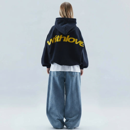 Oversized Hoodie with Printed Back Graphic "With Love"