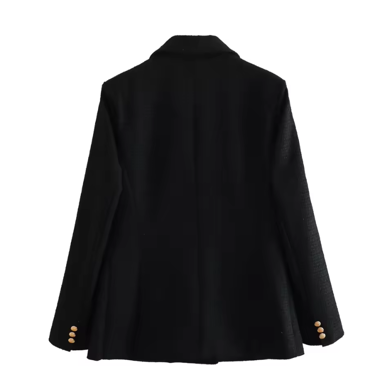 Bouclé Blazer with Gold-Tone Button Accents, Notched Lapels, and Flap Pockets
