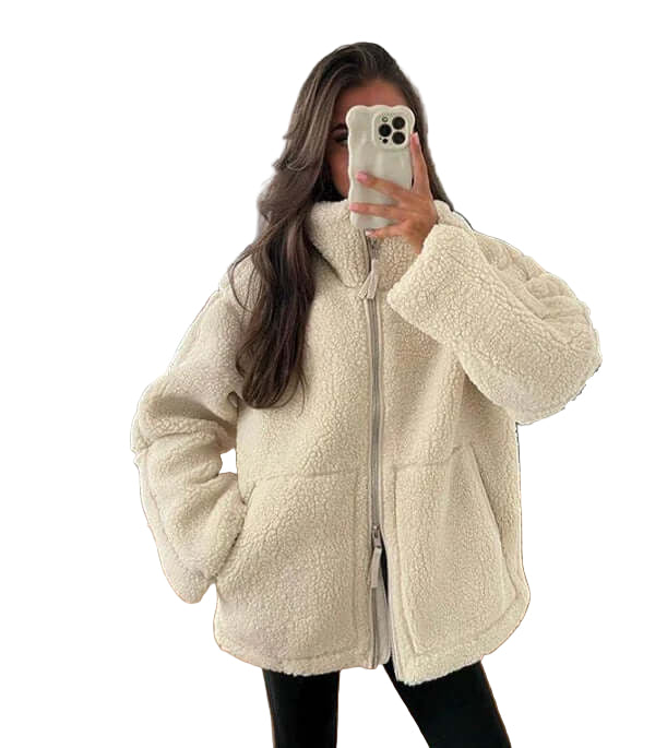 Jacket with High Collar and Front Zipper