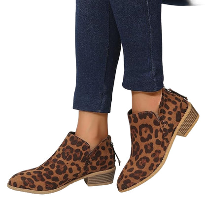 Textured Faux Suede Ankle Booties with V-Cut Front and Low Stacked Heel