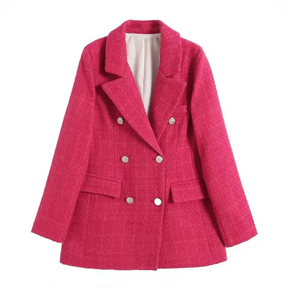 Bouclé Blazer with Gold-Tone Button Accents, Notched Lapels, and Flap Pockets