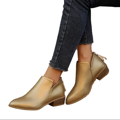 Textured Faux Suede Ankle Booties with V-Cut Front and Low Stacked Heel