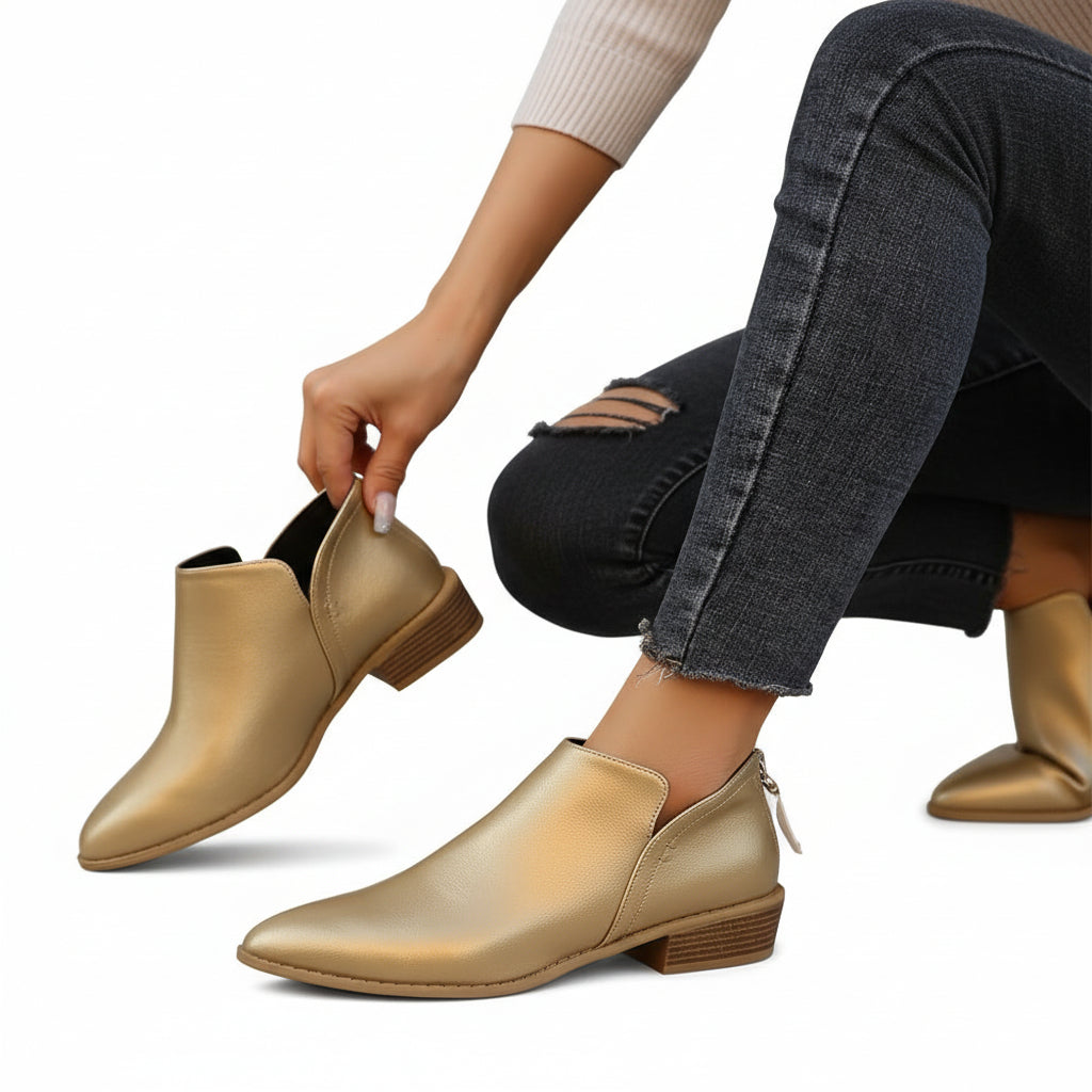 Textured Faux Suede Ankle Booties with V-Cut Front and Low Stacked Heel