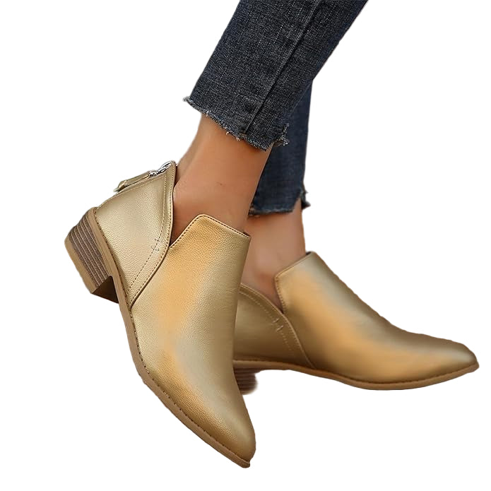 Textured Faux Suede Ankle Booties with V-Cut Front and Low Stacked Heel