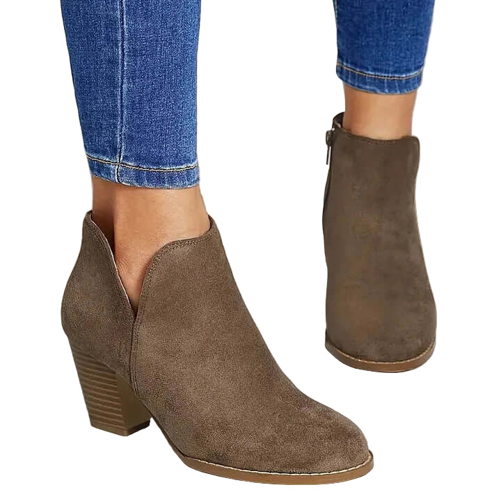 Block Heel Ankle Boots with a Matte, Brushed Surface