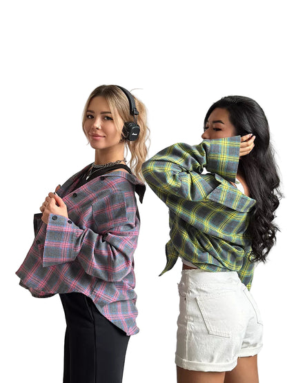 Plaid Flannel Button-Down Shirt with Chest Pocket