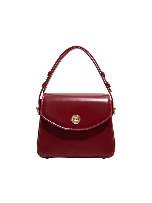 Structured Rectangular Bag with Top Handle and Gold-Tone Turn-Lock Closure