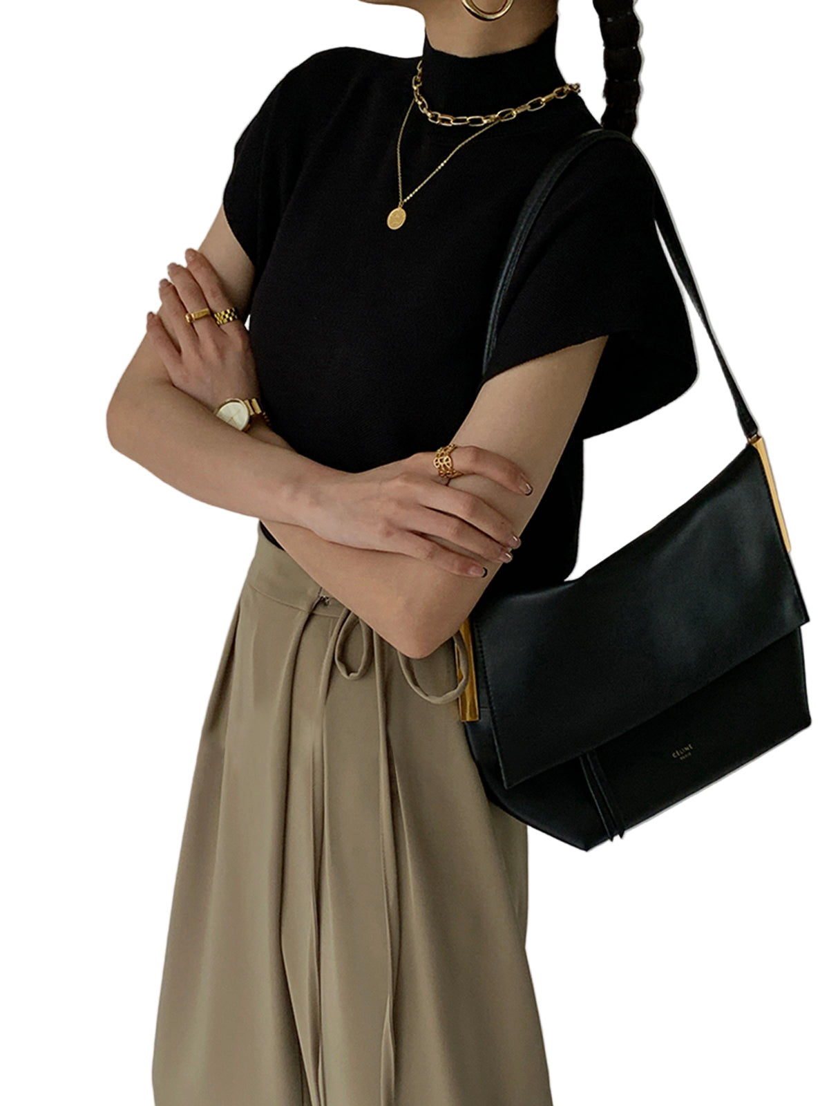 Sleeveless High-Neck Knit Top with Structured Cap Sleeves