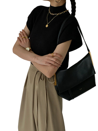 Sleeveless High-Neck Knit Top with Structured Cap Sleeves