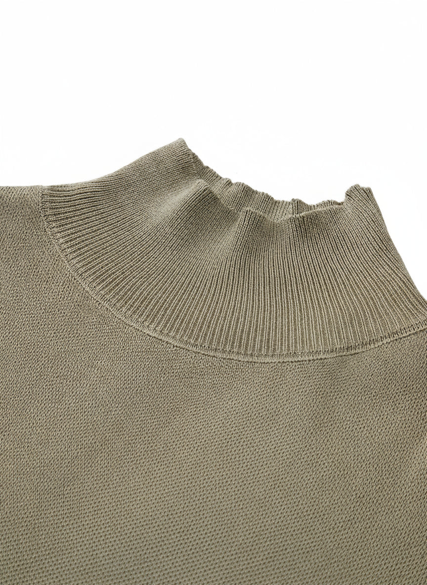 Sleeveless High-Neck Knit Top with Structured Cap Sleeves