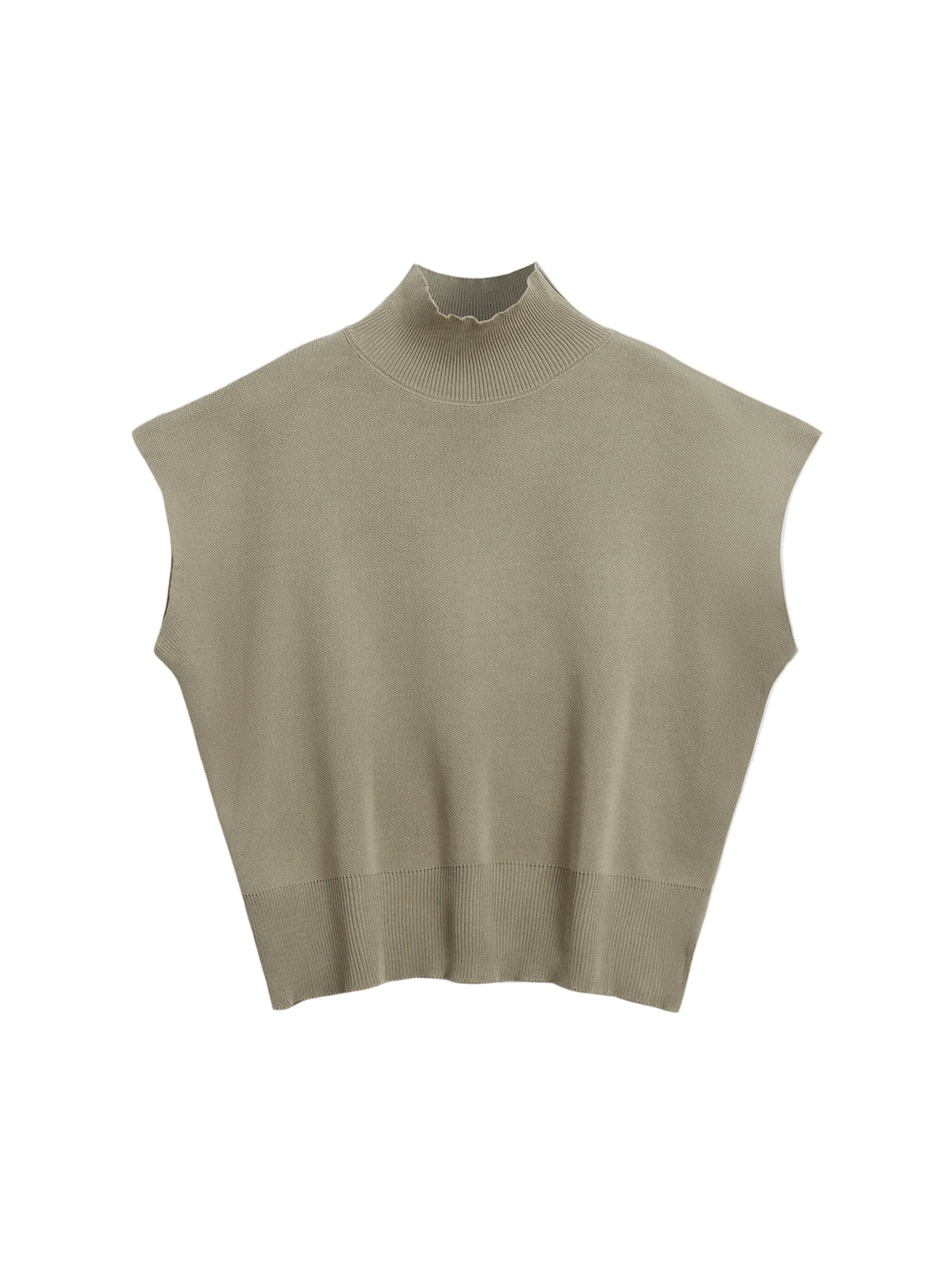 Sleeveless High-Neck Knit Top with Structured Cap Sleeves