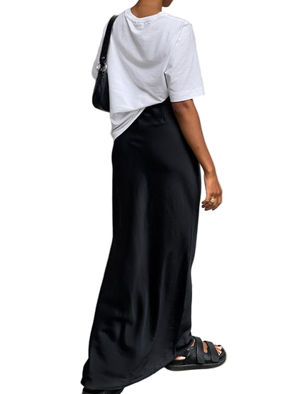 Straight Maxi Skirt with High Waist and Side Seams