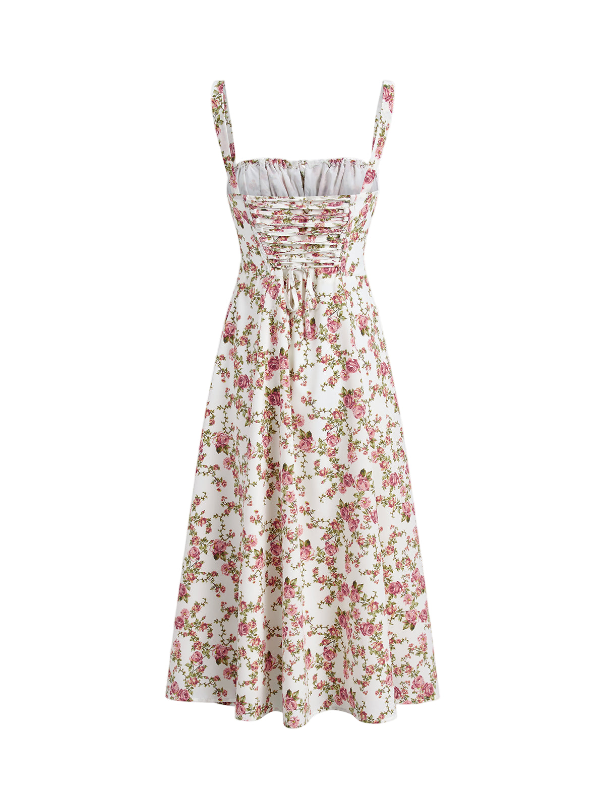 Floral Print Dress with Corset-Style Bodice and Side Slit