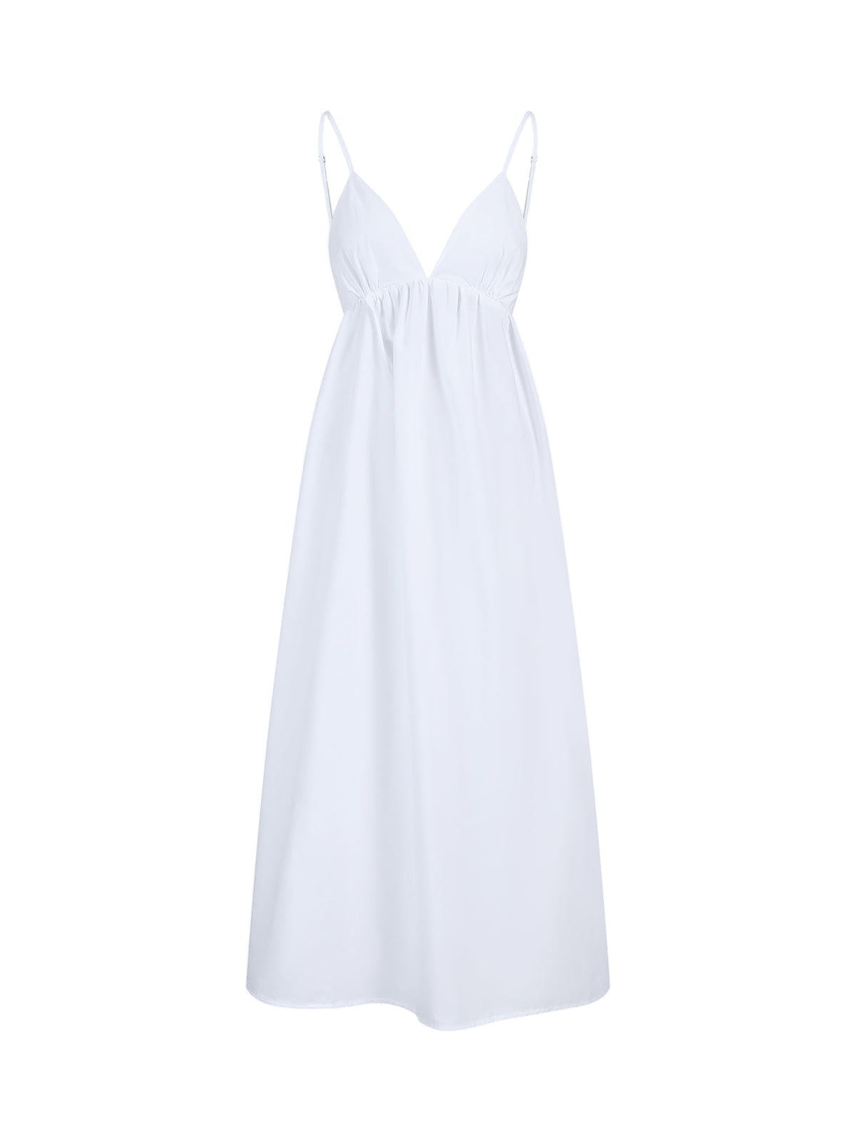 Deep V-Neck Maxi Dress with Adjustable Spaghetti Straps and Gathered Waist