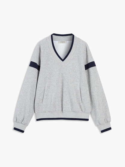 Oversized V-Neck Sweatshirt with Contrast Trim