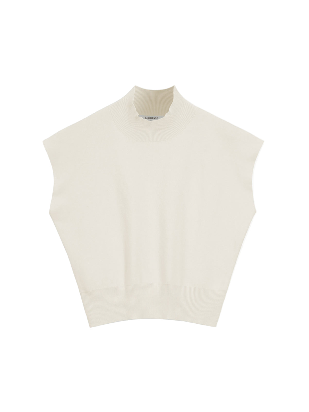 Sleeveless High-Neck Knit Top with Structured Cap Sleeves