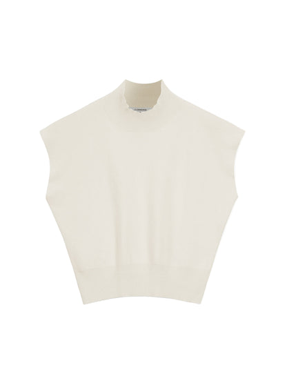 Sleeveless High-Neck Knit Top with Structured Cap Sleeves