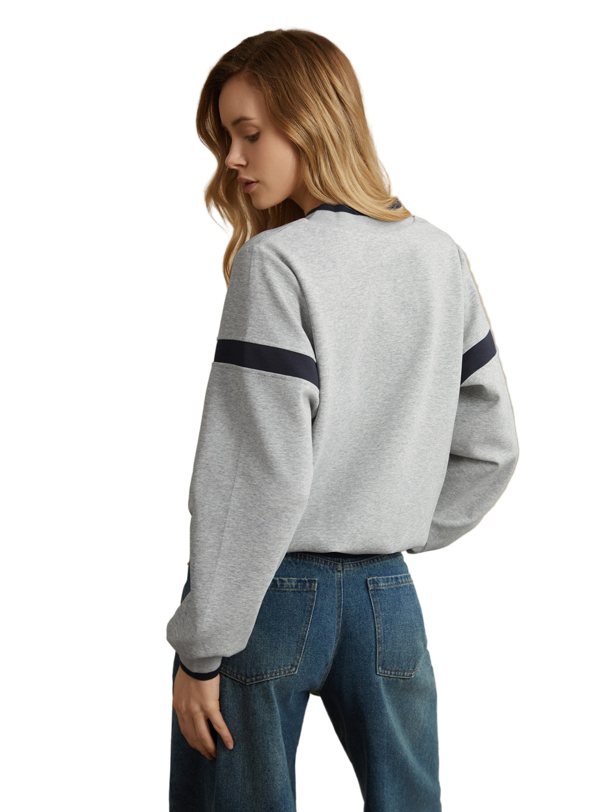 Oversized V-Neck Sweatshirt with Contrast Trim