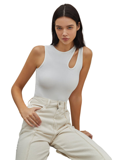 Ribbed Sleeveless Tank Top with Asymmetric Cut-Out