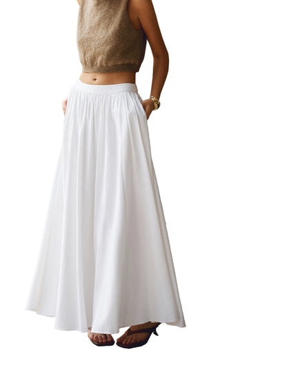 High-Waist Pleated Linen-Blend Maxi Skirt