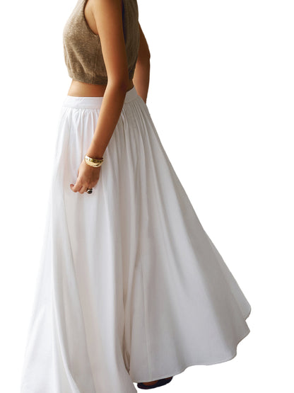 High-Waist Pleated Linen-Blend Maxi Skirt