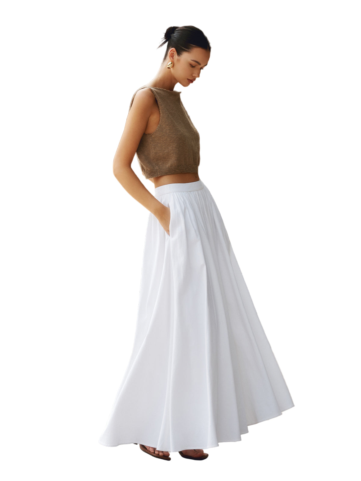 High-Waist Pleated Linen-Blend Maxi Skirt